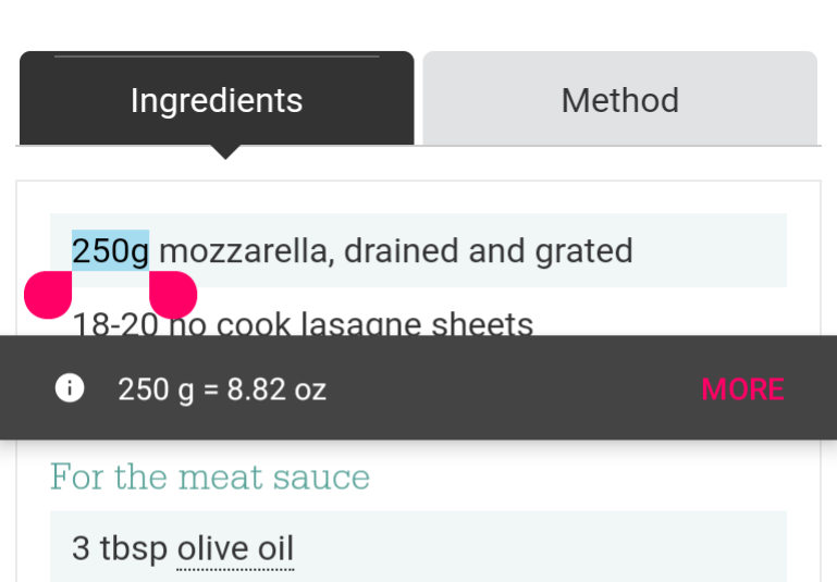 Easily convert recipe amounts to different units